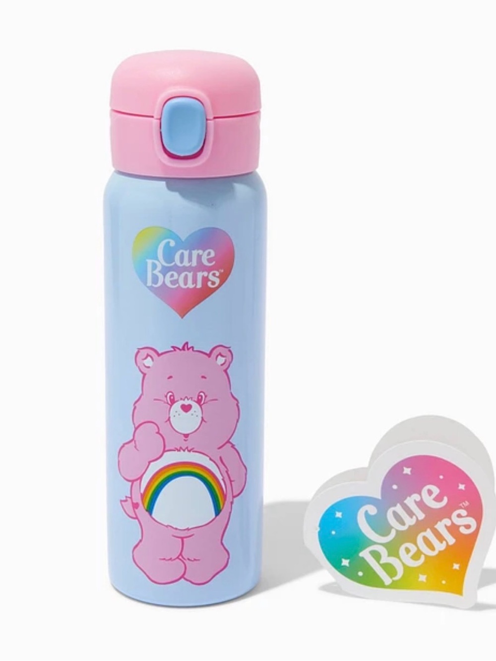Care Bears Pink & Light Blue Stainless Steel Kids Bottle with Rainbow Bear